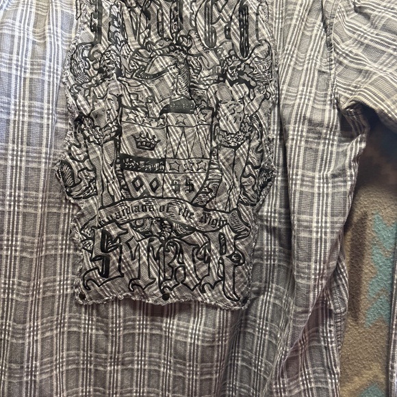 Carbon Black gray plaid snap shirt - Picture 3 of 3